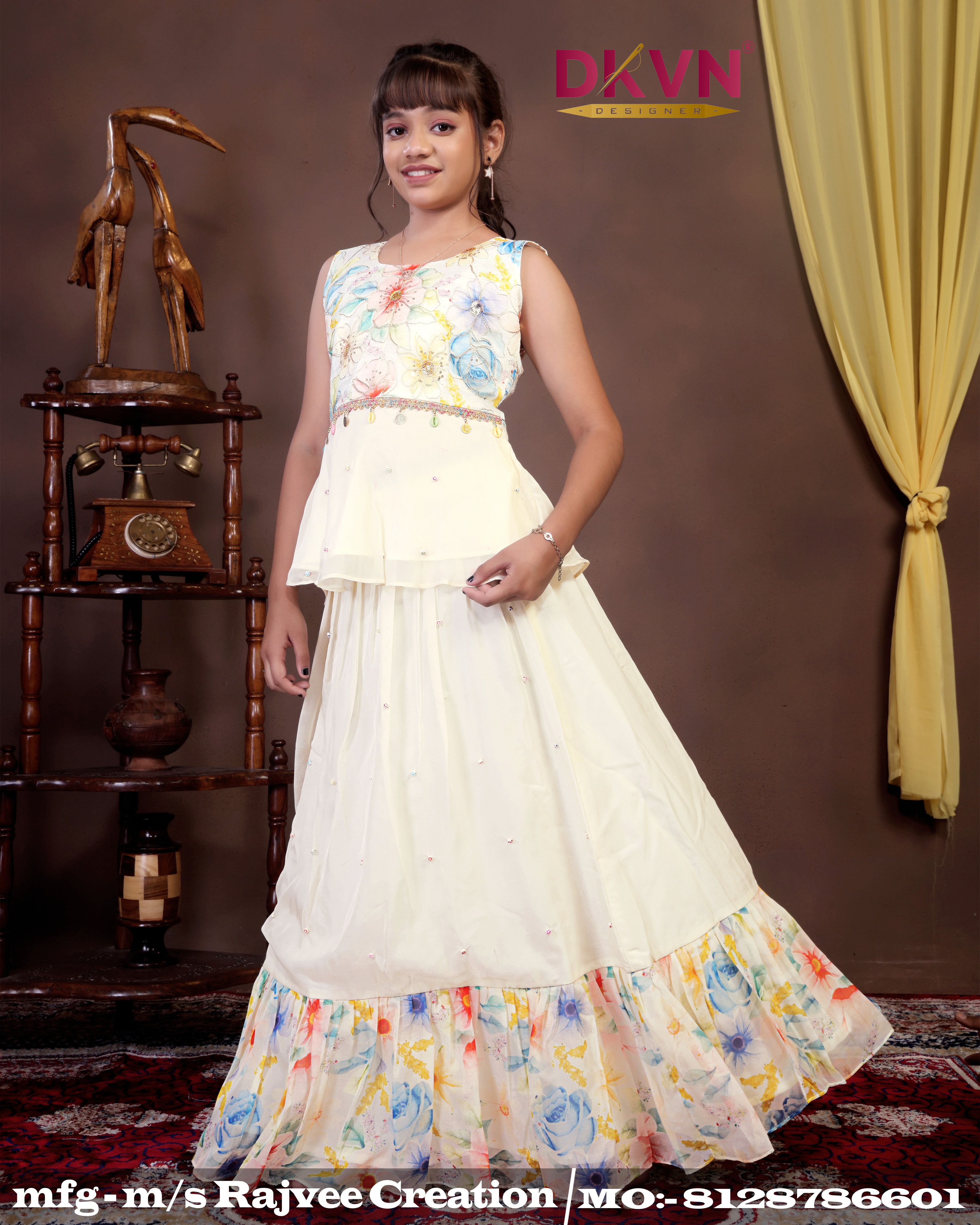 White Lehenga and Full Length choli