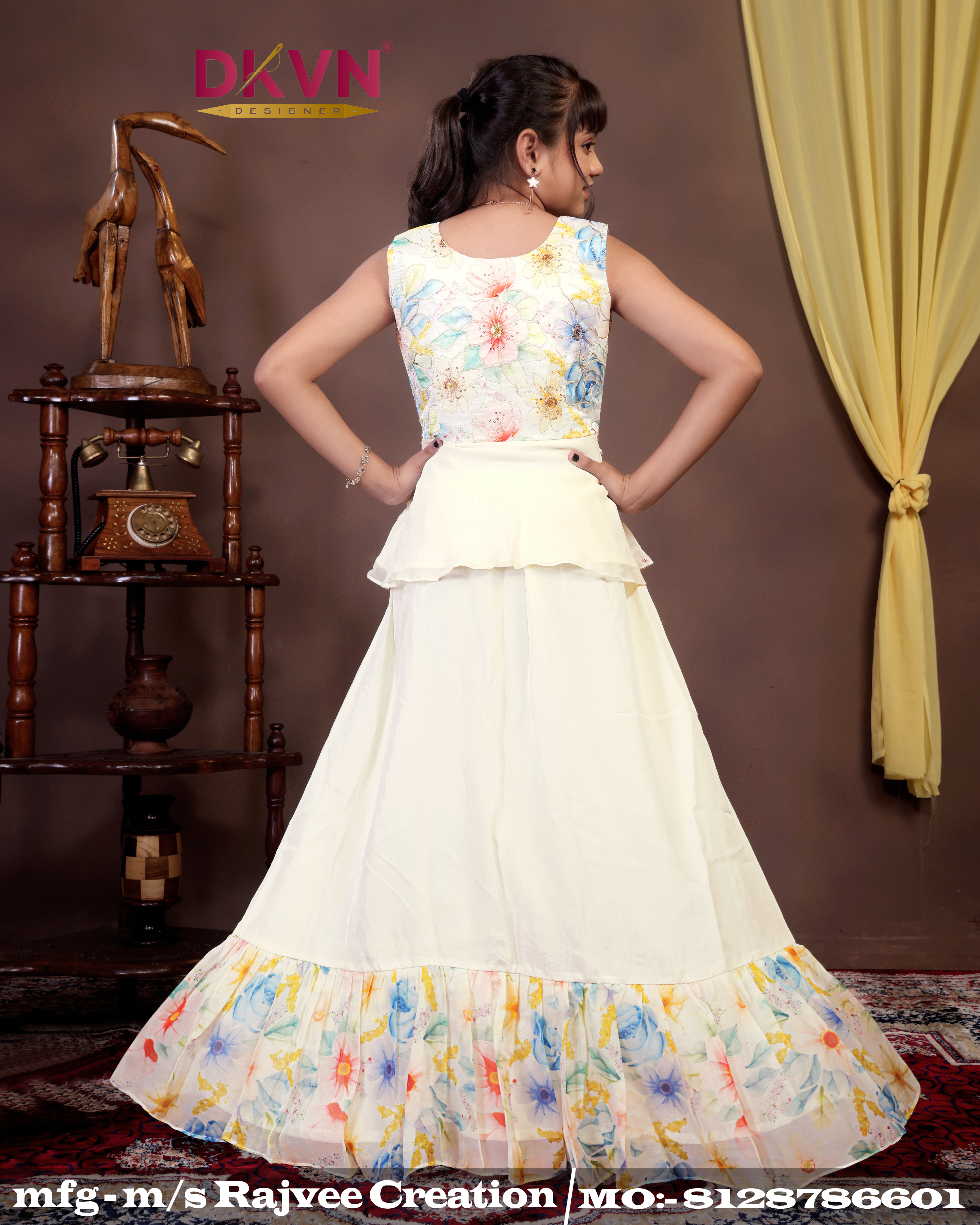 White Lehenga and Full Length choli - Image 4
