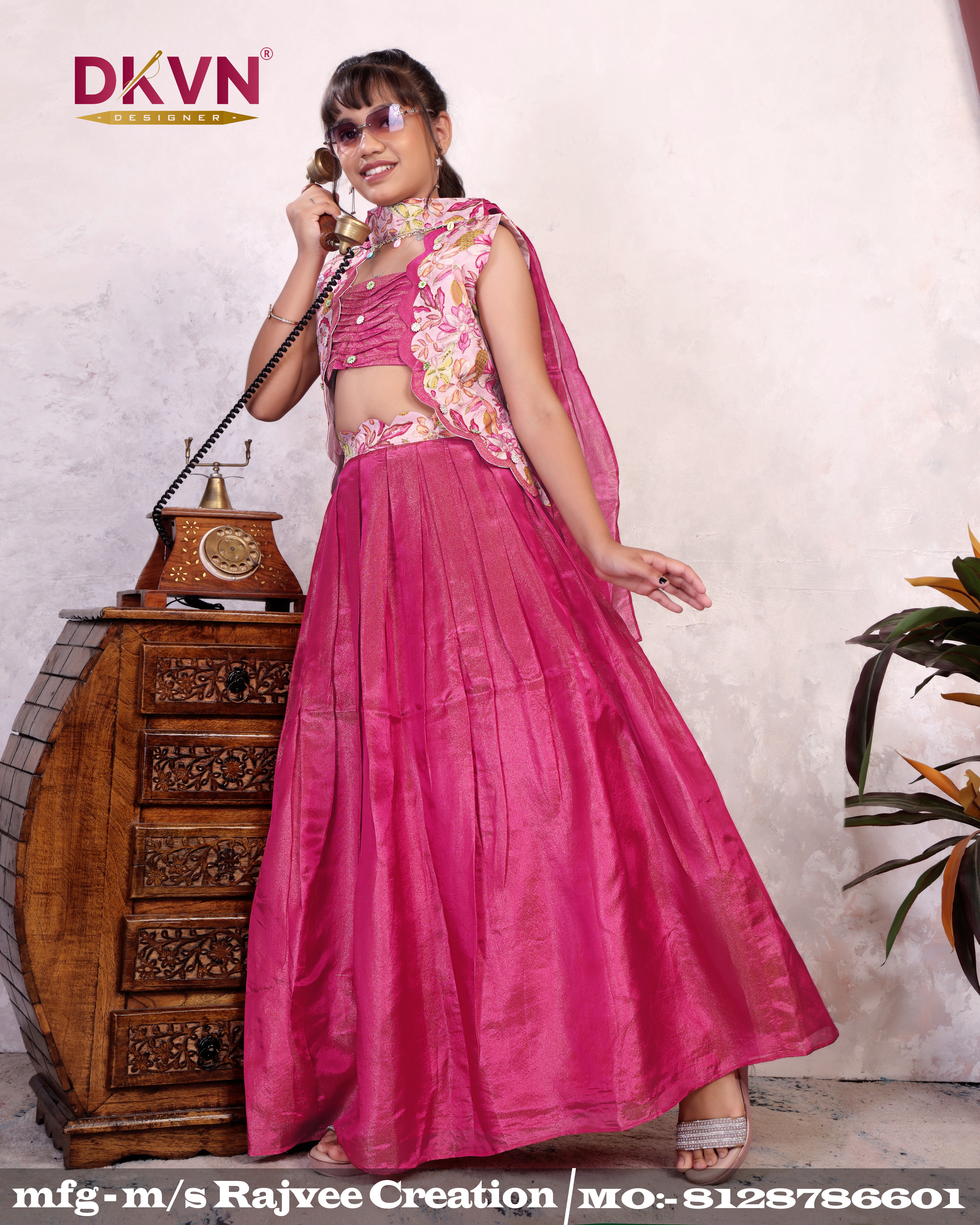 Rosy Radiance Kids Ethnic Lehenga and Choli With Jacket - Image 4