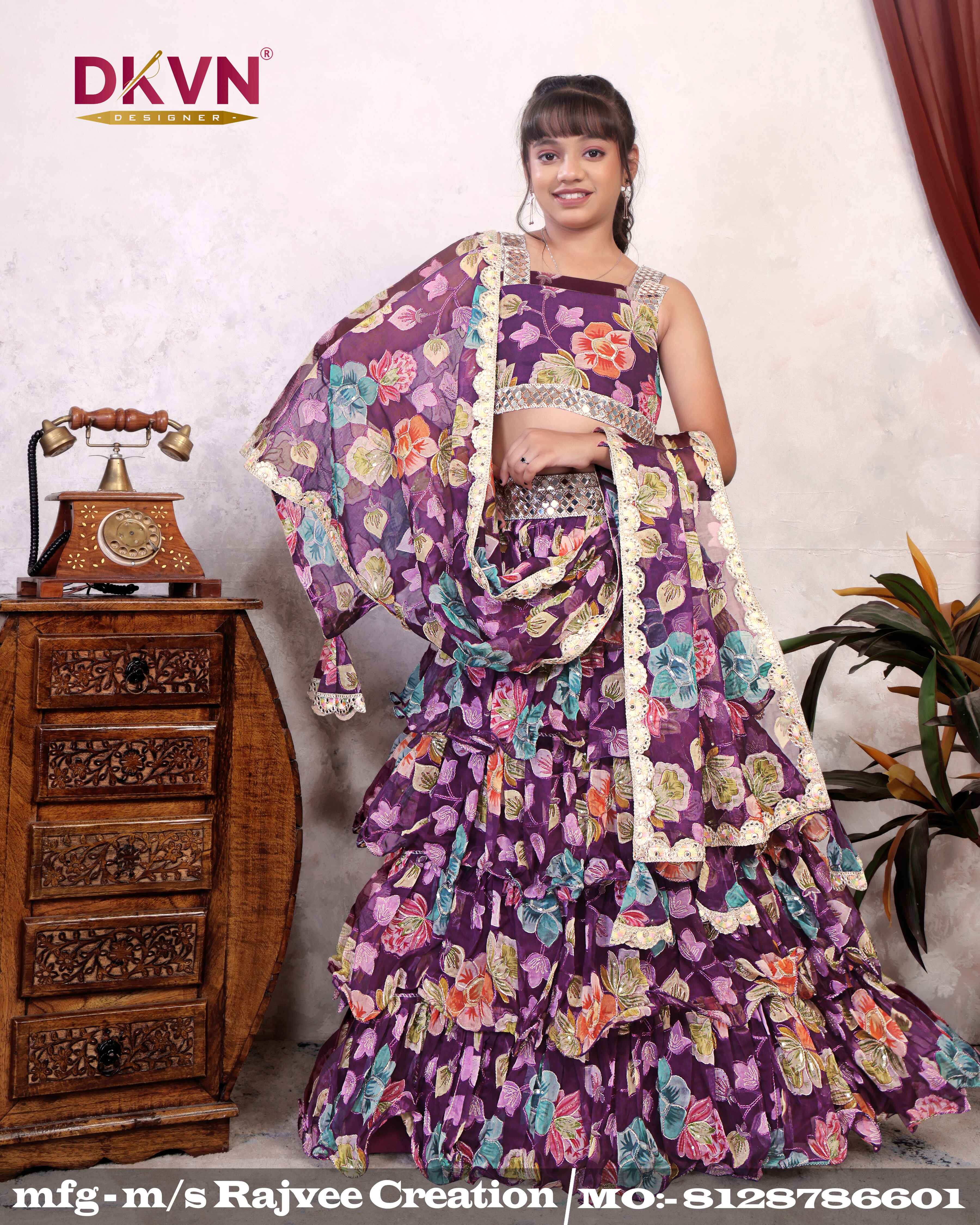 Royal Bloom Ruffle Lehenga Set - Image 3