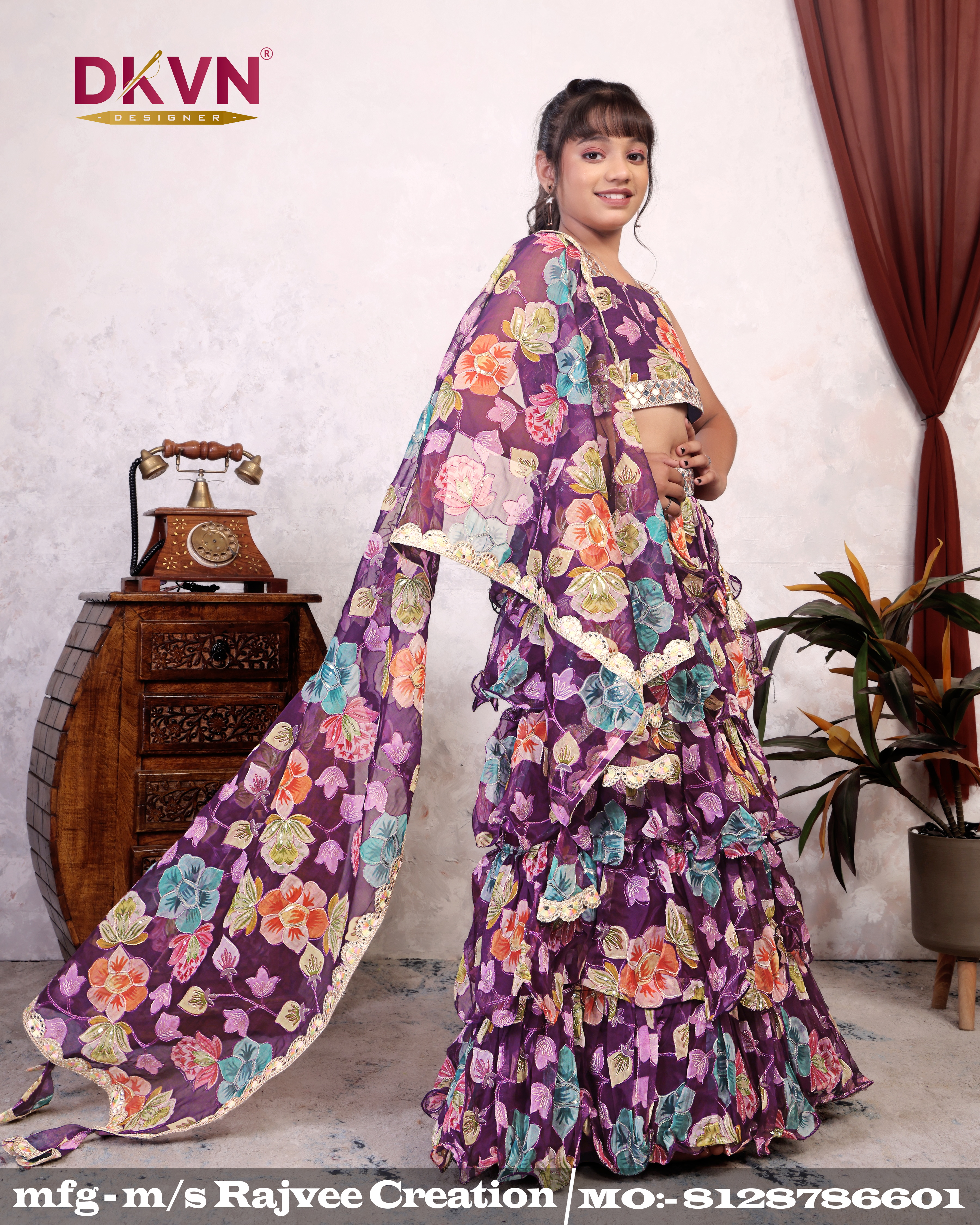 Royal Bloom Ruffle Lehenga Set - Image 4